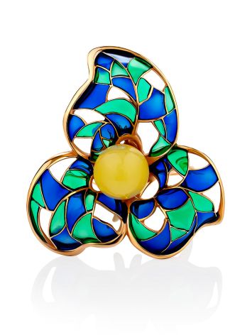 Wonderful Gold-Plated Ring With Honey Amber And Enamel The Verona, Ring Size: 9.5 / 19.5, image , picture 4