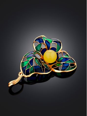 Extraordinary Gold-Plated Pendant With Honey Amber And Enamel The Verona, image , picture 2