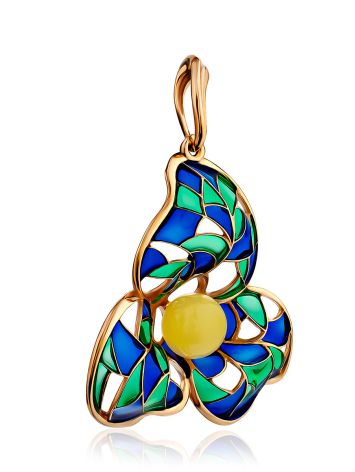Extraordinary Gold-Plated Pendant With Honey Amber And Enamel The Verona, image , picture 4