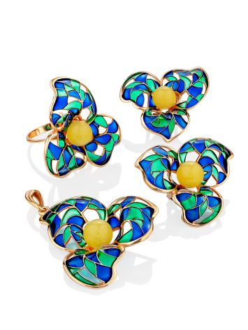 Extraordinary Gold-Plated Pendant With Honey Amber And Enamel The Verona, image , picture 5