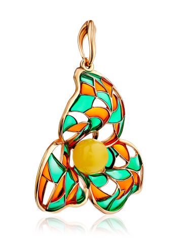 Refined Gold-Plated Pendant With Honey Amber And Enamel The Verona, image , picture 3