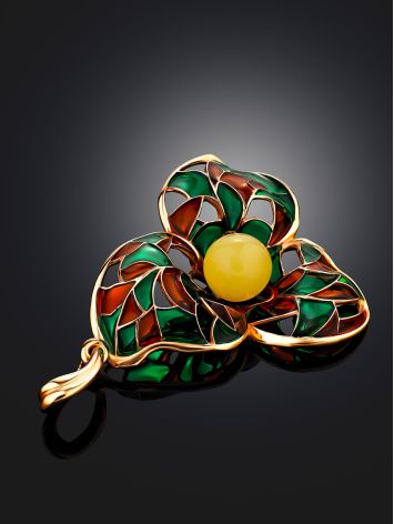 Refined Gold-Plated Pendant With Honey Amber And Enamel The Verona, image , picture 2