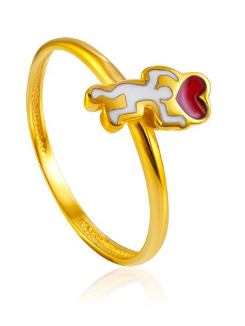 Cute Gilded Ring With Enamel "In Love", Ring Size: 6 / 16.5, image 