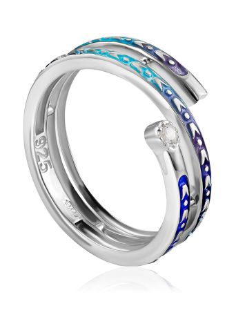 Blue Enamel Coil Ring With Crystal "The Scroll", Ring Size: 6.5 / 17, image 