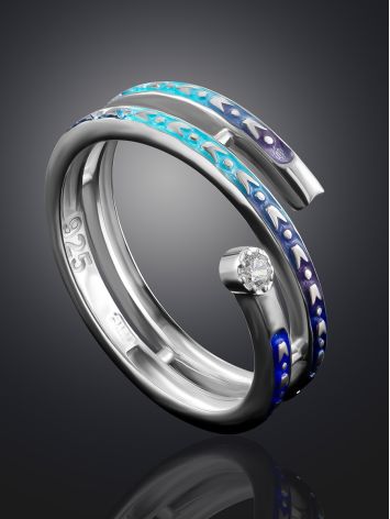 Blue Enamel Coil Ring With Crystal "The Scroll", Ring Size: 6.5 / 17, image , picture 2