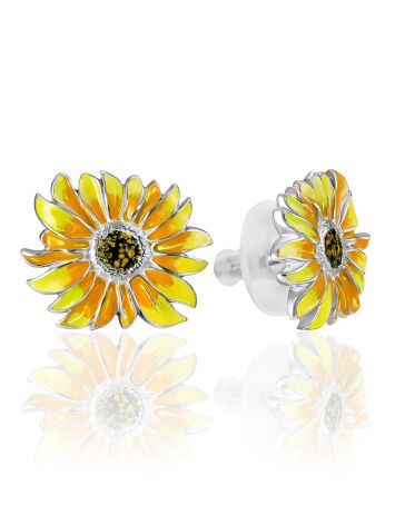 Chic Enamel Earrings "Sunflowers", image 