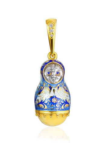 Whimsical Enamel Matryoshka Pendant With Natural Amber The Romanov, image 