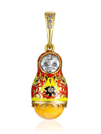 Red Enamel Matryoshka Pendant With Amber The Romanov, image 