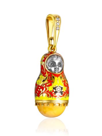 Red Enamel Matryoshka Pendant With Amber The Romanov, image , picture 4