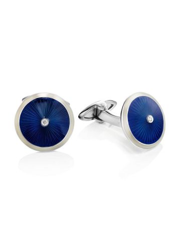 Lustrous Blue Enamel Cufflinks With Diamonds The Heritage, image 