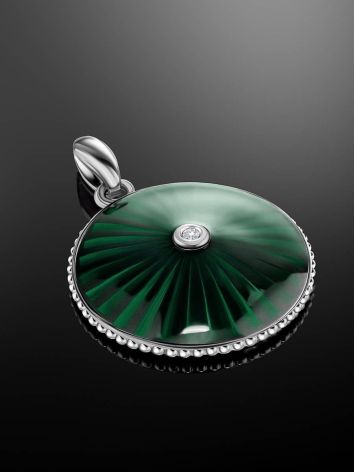 Round Silver Pendant With Green Enamel And Diamond The  Heritage, image , picture 2