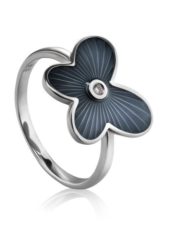 Silver Diamond Ring With Enamel Butterfly The Heritage, Ring Size: 6 / 16.5, image 