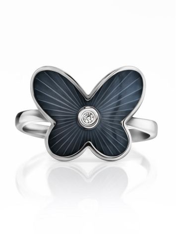 Silver Diamond Ring With Enamel Butterfly The Heritage, Ring Size: 6 / 16.5, image , picture 3