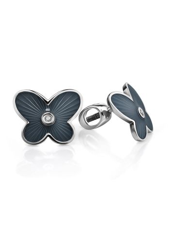 Silver Butterfly Stud Earrings With Enamel And Diamonds The Heritage, image 