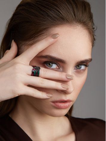 Luminous Blackened Silver Stackable Ring With Garnet  And EnamelThe Gothic, Ring Size: 6.5 / 17, image , picture 8