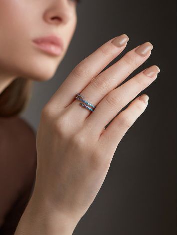 Blue Enamel Coil Ring With Crystal "The Scroll", Ring Size: 6.5 / 17, image , picture 3