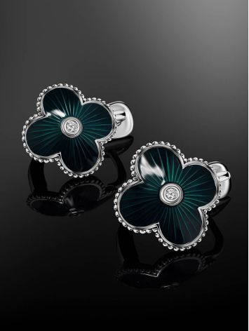 Blue Enamel Clover Shaped Earrings With Diamond The Heritage, image , picture 2