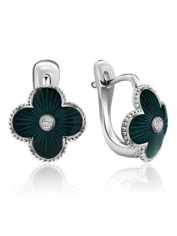 Blue Enamel Clover Shaped Earrings With Diamond The Heritage, image 