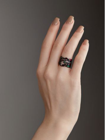 Luminous Blackened Silver Stackable Ring With Garnet  And EnamelThe Gothic, Ring Size: 6.5 / 17, image , picture 7