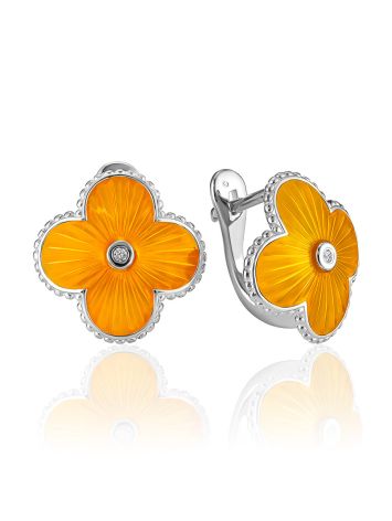 Clover Motif Enamel Earrings With Diamonds The Heritage, image 