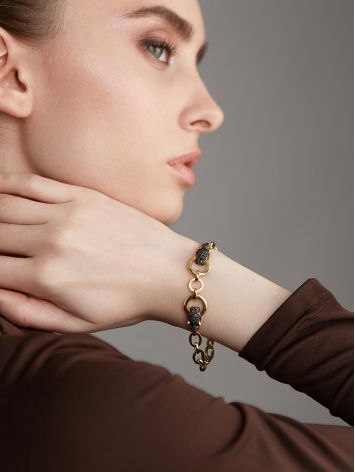 Golden Chain Bracelet With Crystal Encrusted Panthers, image , picture 3