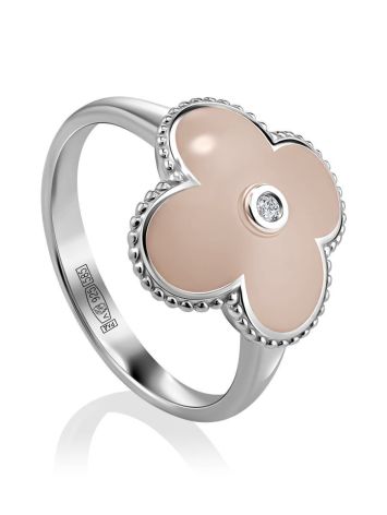 Silver Pink Enamel Ring With Diamond Centerpiece The Heritage, Ring Size: 8 / 18, image 