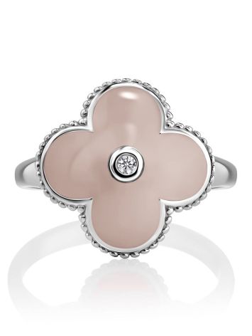 Silver Pink Enamel Ring With Diamond Centerpiece The Heritage, Ring Size: 8 / 18, image , picture 3