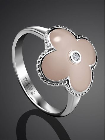 Silver Pink Enamel Ring With Diamond Centerpiece The Heritage, Ring Size: 8 / 18, image , picture 2