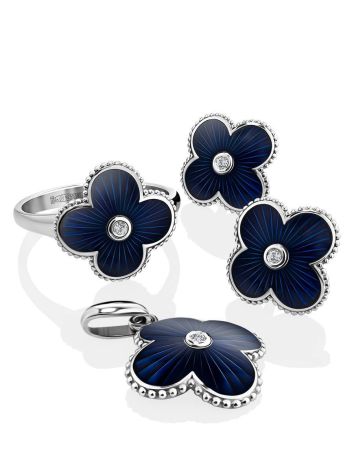 Silver Enamel Four Petal Ring With Diamond The Heritage, Ring Size: 8 / 18, image , picture 4