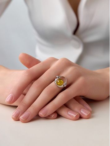 Bright Lemon Amber In Silver Ring The Orion, Ring Size: 10 / 20, image , picture 3