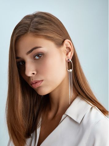 Моносерьга с жемчугом и цепями, image , picture 3