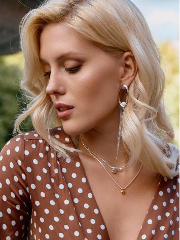 Моносерьга с жемчугом и цепями, image 