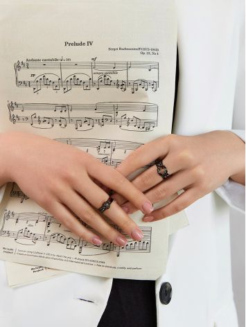 Luminous Blackened Silver Stackable Ring With Garnet  And EnamelThe Gothic, Ring Size: 6.5 / 17, image , picture 6