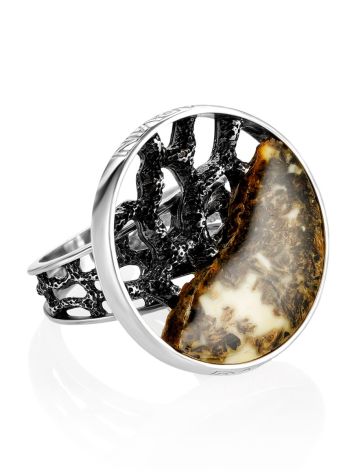 Adjustable Amber Ring In Sterling Silver The Lava, Ring Size: Adjustable, image 