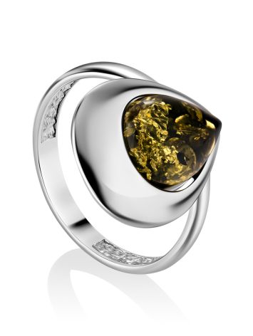 Elegant Green Amber Ring In Sterling Silver The Orion, Ring Size: 10 / 20, image 