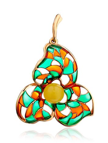 Refined Gold-Plated Pendant With Honey Amber And Enamel The Verona, image 