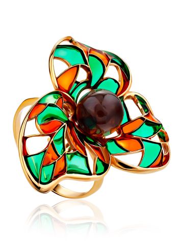 Dazzling Enamel Ring With Cognac Amber The Verona, Ring Size: 6.5 / 17, image 