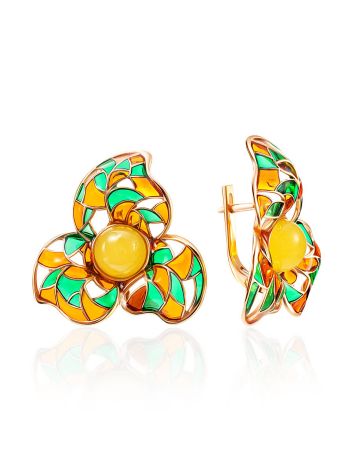 Amazing Enamel Earrings With Honey Amber The Verona, image 