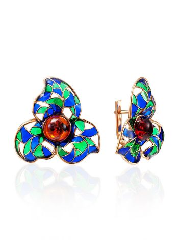 Gold-Plated Earrings With Amber And Enamel The Verona, image 