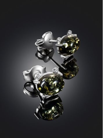 Cute Teddy Bear Motif Stud Earrings With Luminous Green Amber, image , picture 2