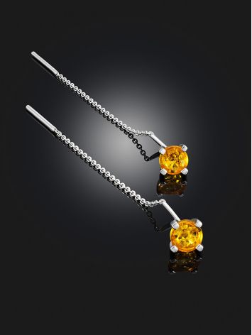 Elegant Threader Earrings With Luminous Amber, image , picture 2