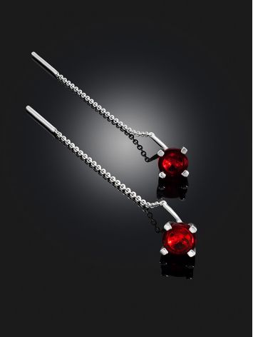 Classy Threader Earrings With Red Amber, image , picture 2