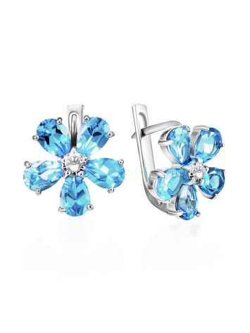 Floral Design Topaz Earrings With Crystals, image 