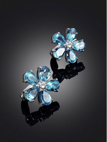 Floral Design Topaz Earrings With Crystals, image , picture 2