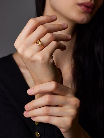 Trendy Golden Ring With Round Citrine Centerpiece, Ring Size: 6.5 / 17, image , picture 3