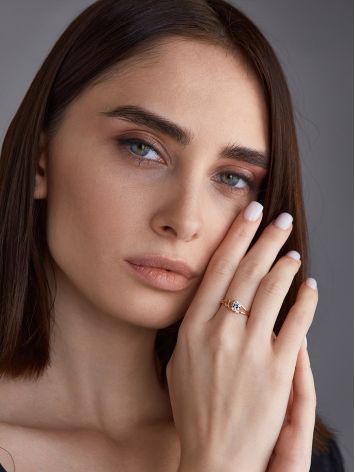 Bold Golden Ring With White Crystal, Ring Size: 9 / 19, image , picture 4