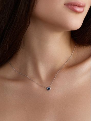 Laconic White Gold Sapphire Necklace, image , picture 4