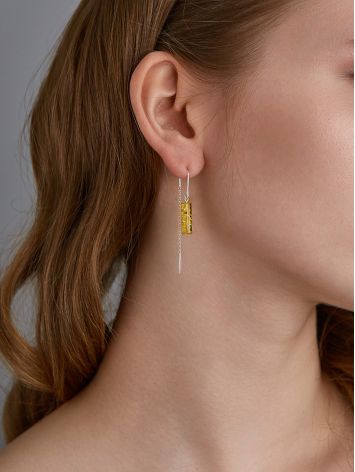 Classy Threader Earrings With Natural Amber, image , picture 3