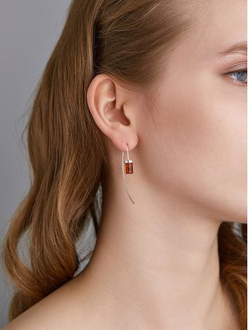 Stylish Threader Earrings With Amber Elements, image , picture 3