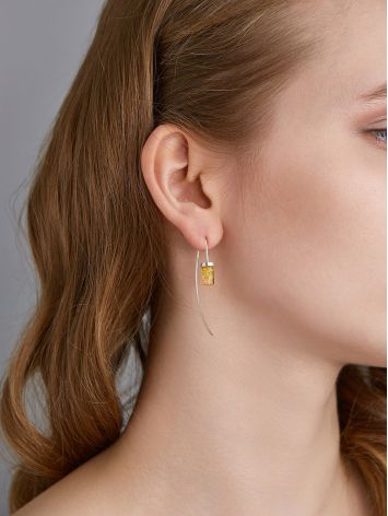 Geometric Design Hook Earrings With Lemon Amber, image , picture 3